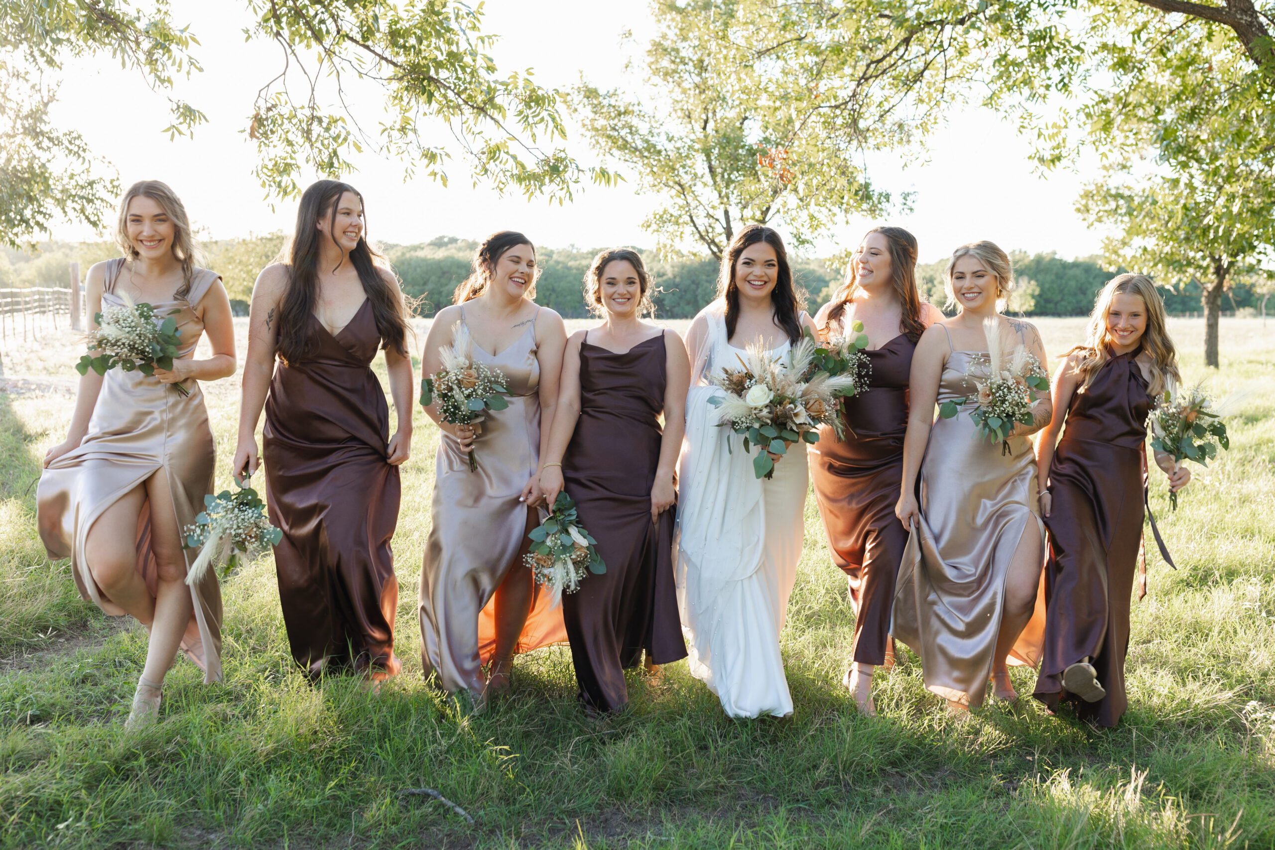 bride with bridal party during a texas wedding